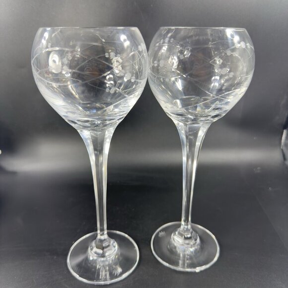 Royal Doulton PRECIOUS Pattern Clear Crystal Goblet Etched Glasses Cups Set 2 - Picture 14 of 14